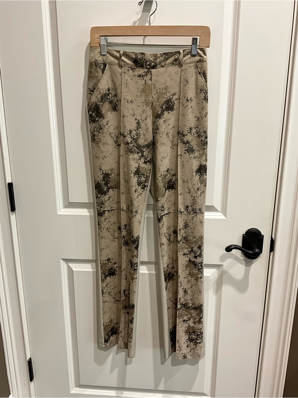 Joseph Ribkoff Beige and Olive Abstract Print Pants